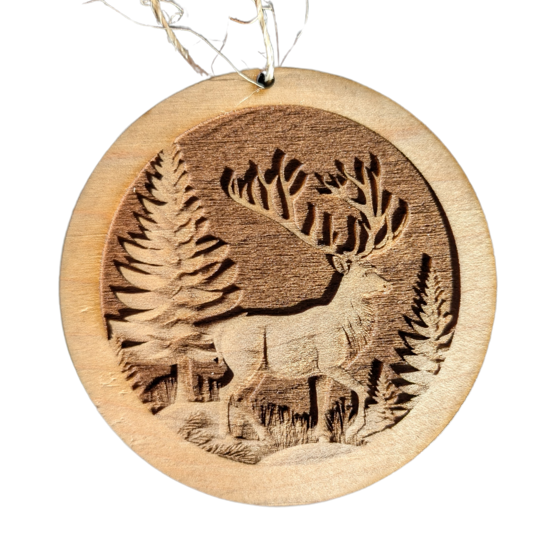 deer in forest ornament engraved 3d