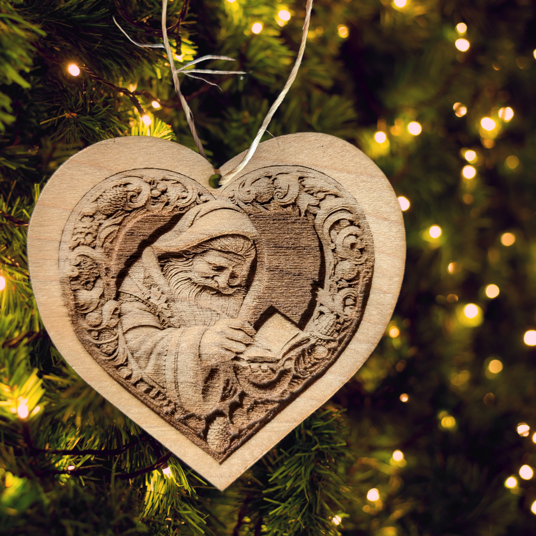 Father Christmas heart ornament engraved 3d