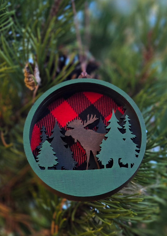 Painted multi-layer Christmas tree ornament - Buffalo plaid